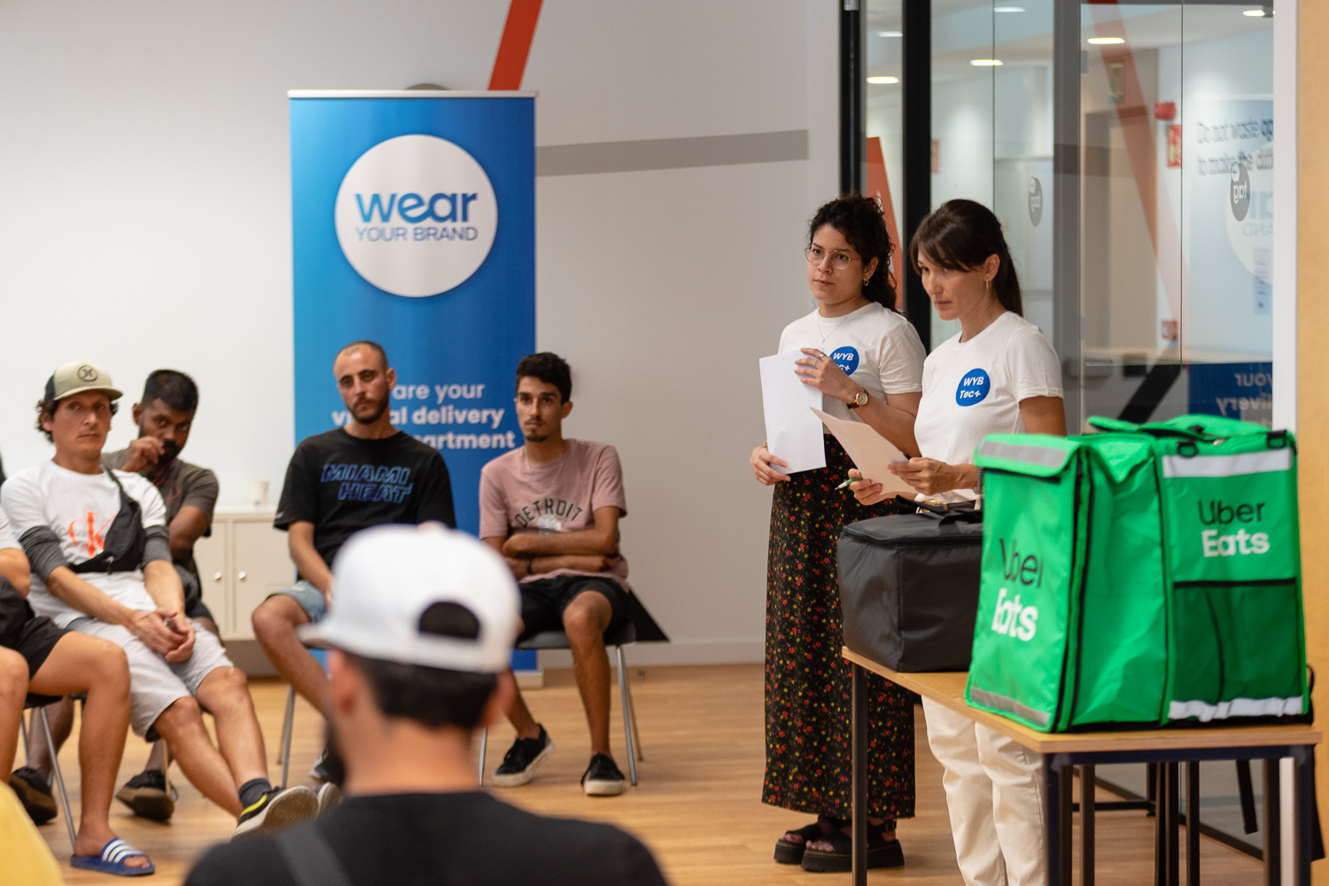 Boolanga team presenting delivery gear to a group of real riders during a field session